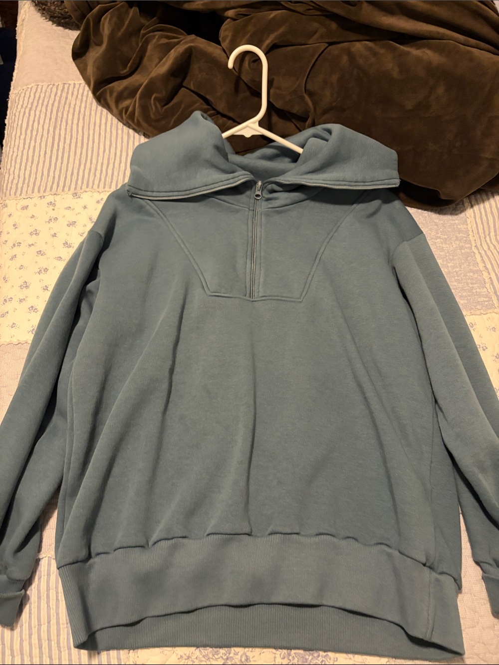 Women’s Half-Zip Pullover Sweater Hoodie in Dusty Blue